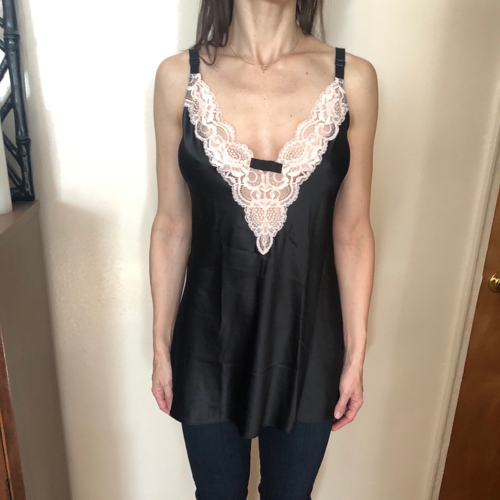Black silk cami with white lace HELMUT LANG STYLE